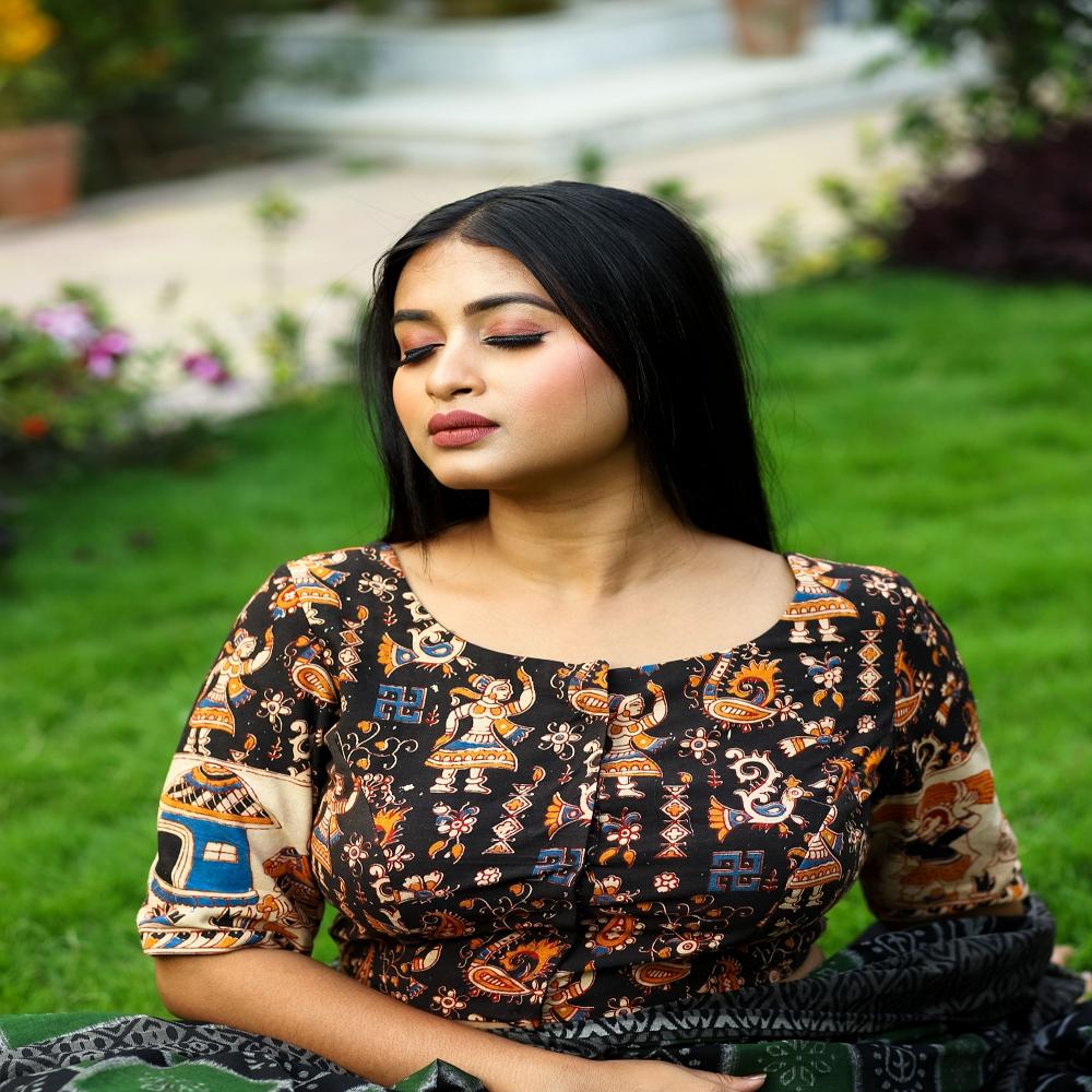 Black Kalamkari Cotton Blouse