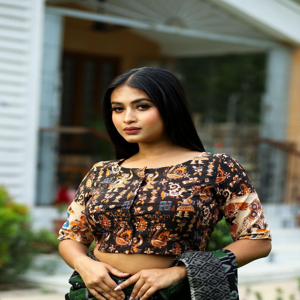 Black Kalamkari Cotton Blouse