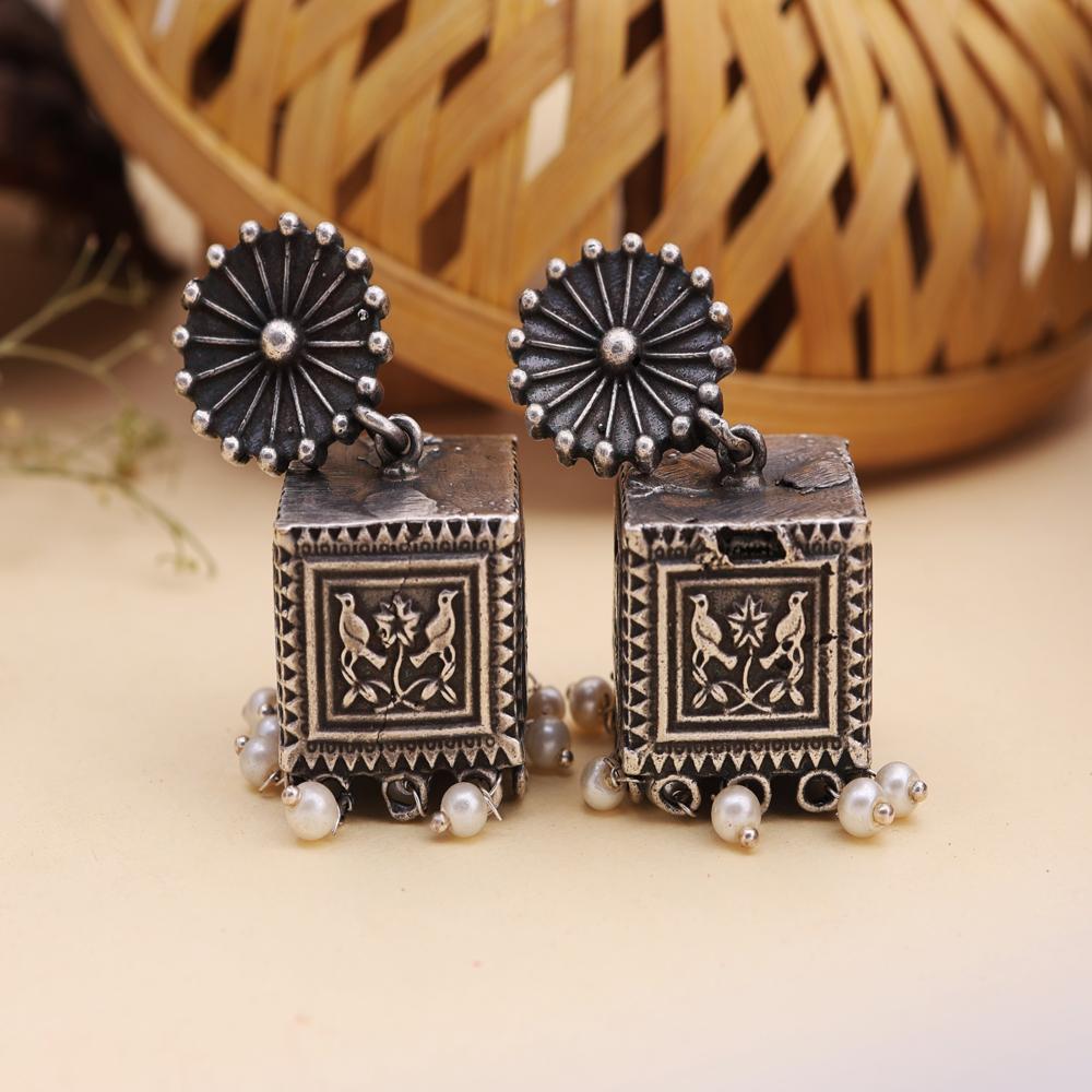 Cube Shape Oxidized Brass Hanging Earring For Women and Girls Gift Earrings