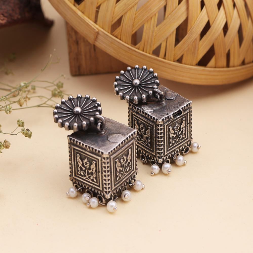 Cube Shape Oxidized Brass Hanging Earring For Women and Girls Gift Earrings
