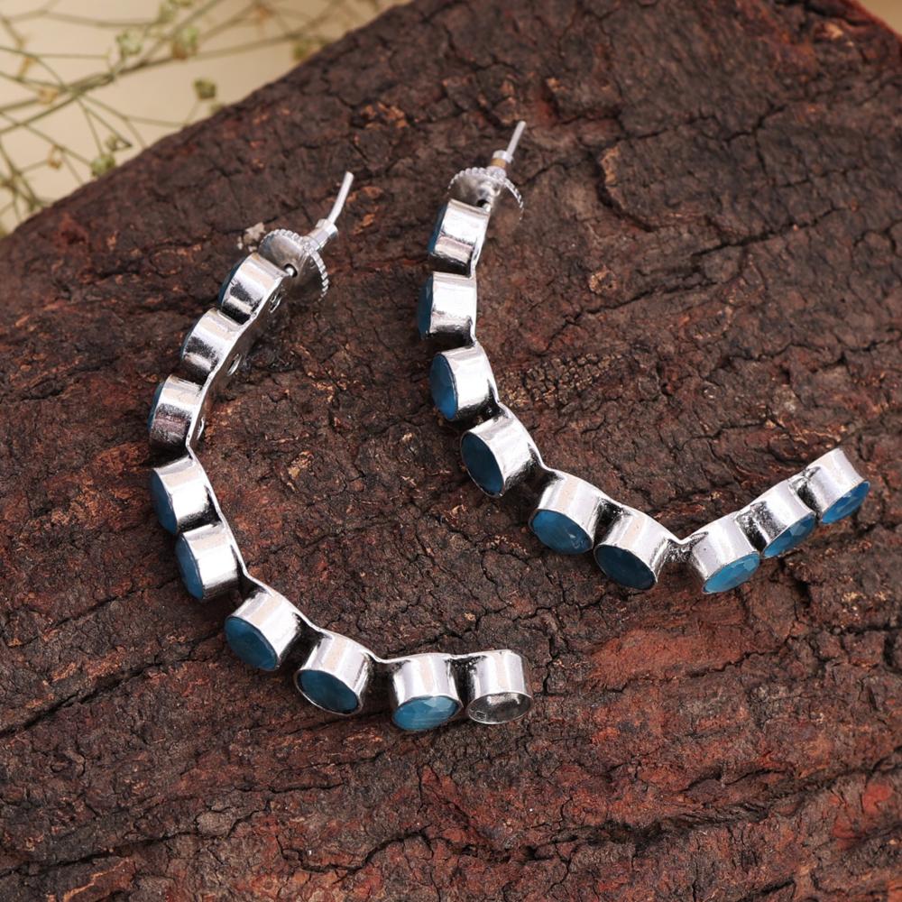 Ocean Aqua Stud Earrings Silver Polished Brass Earrings For women Gift