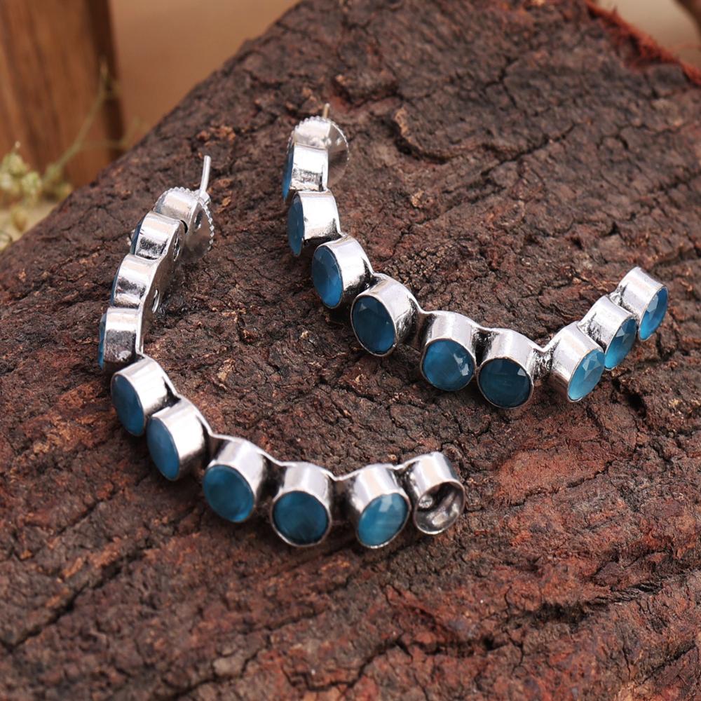 Ocean Aqua Stud Earrings Silver Polished Brass Earrings For women Gift