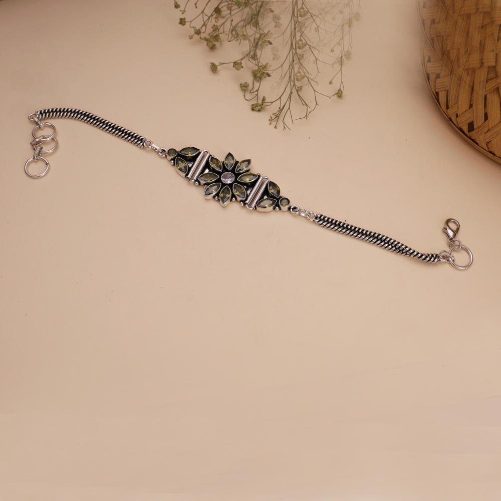 925 Silver Plated Greenish-Yellow Color Classic Design Brass Metal Bracelets For Women and Girls