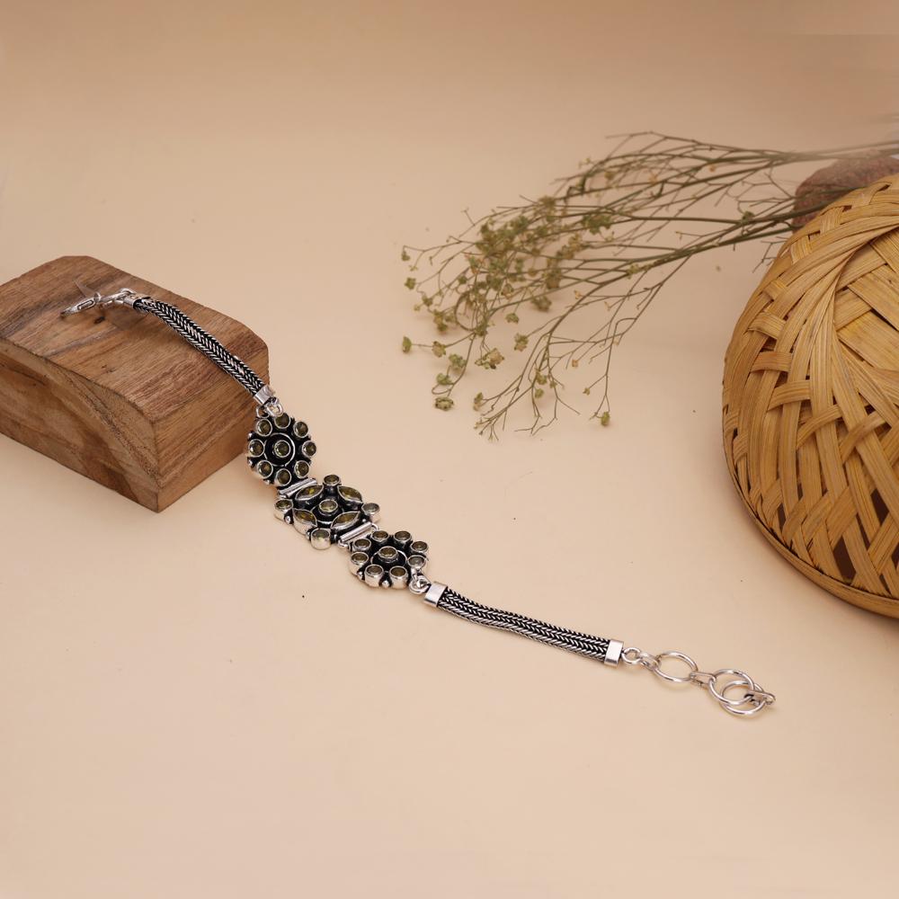 925 Silver Plated Greenish-Yellow Color Classic Design Brass Metal Bracelets For Women and Girls