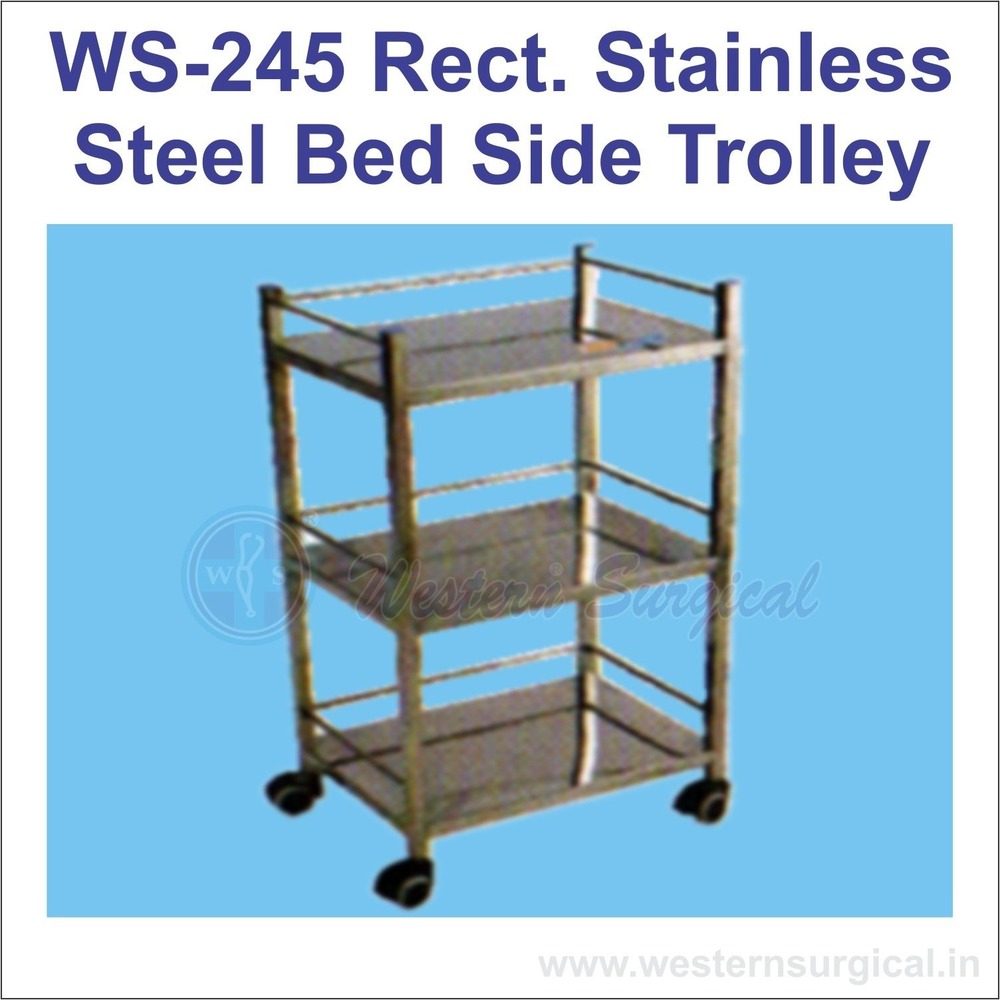 Rect. Stainless Steel Bed Side  Trolley - Color: Silver
