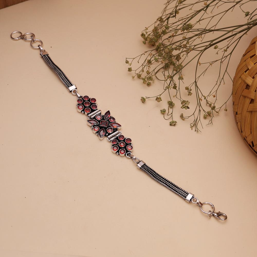 Beautiful Silver Replica Bracelet Red Garnet Color Bracelet For Women Daily Wear
