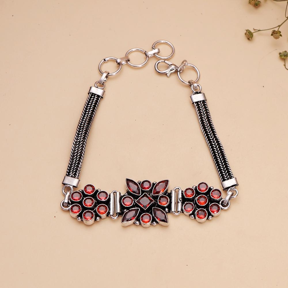 Beautiful Silver Replica Bracelet Red Garnet Color Bracelet For Women Daily Wear