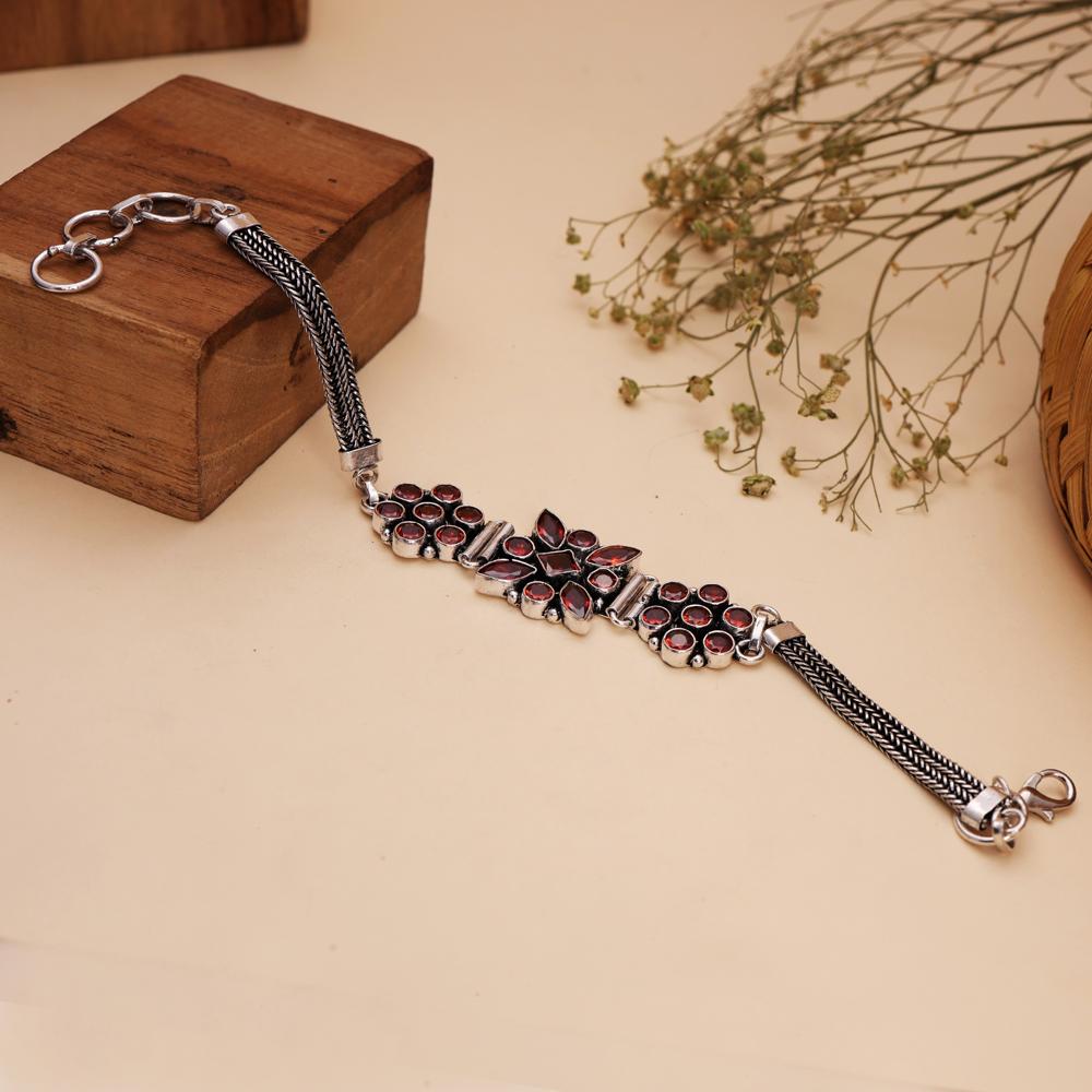 Beautiful Silver Replica Bracelet Red Garnet Color Bracelet For Women Daily Wear