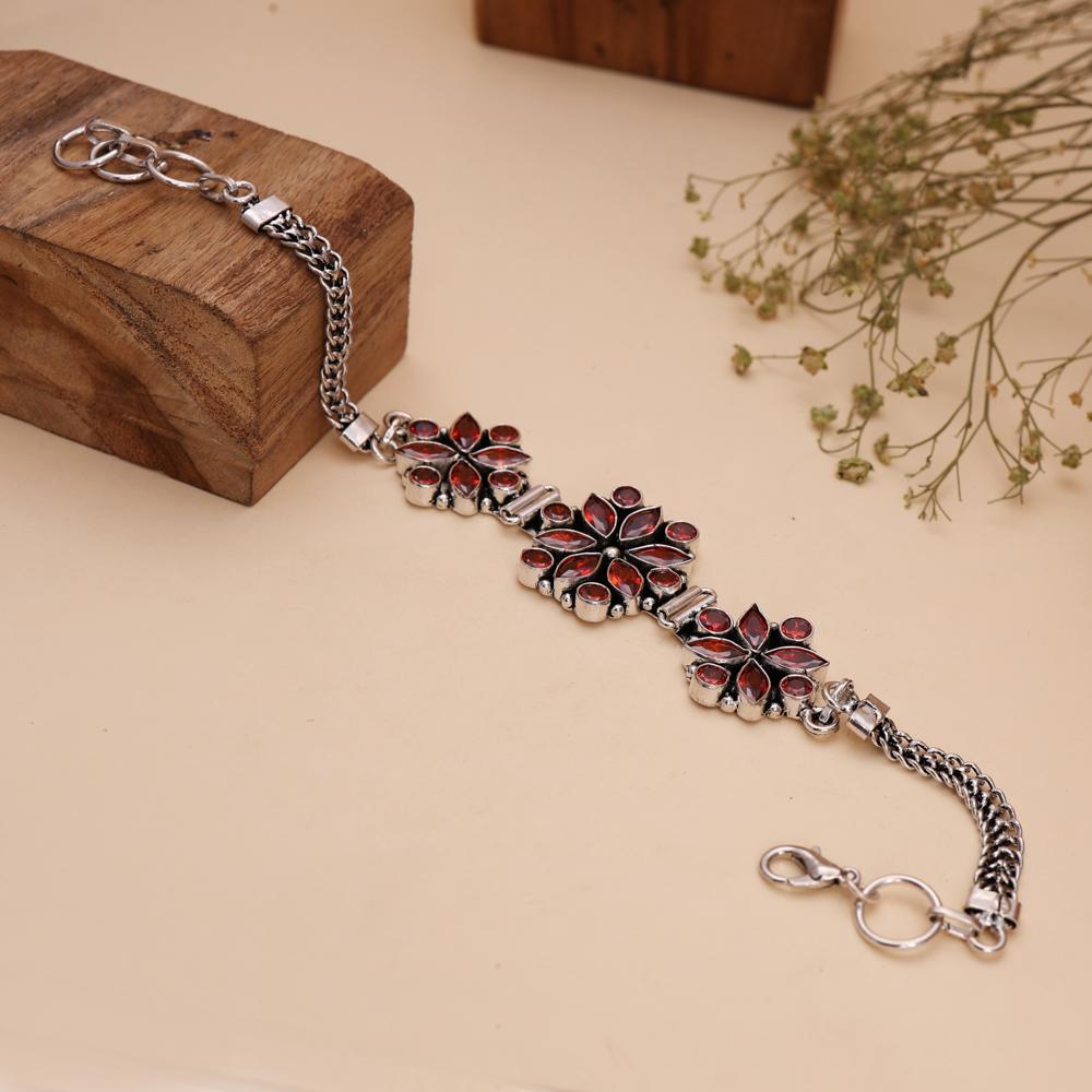 Lawa Red Crystal Stone Bracelet Silver Plated Bracelets For Women and Girls Gift