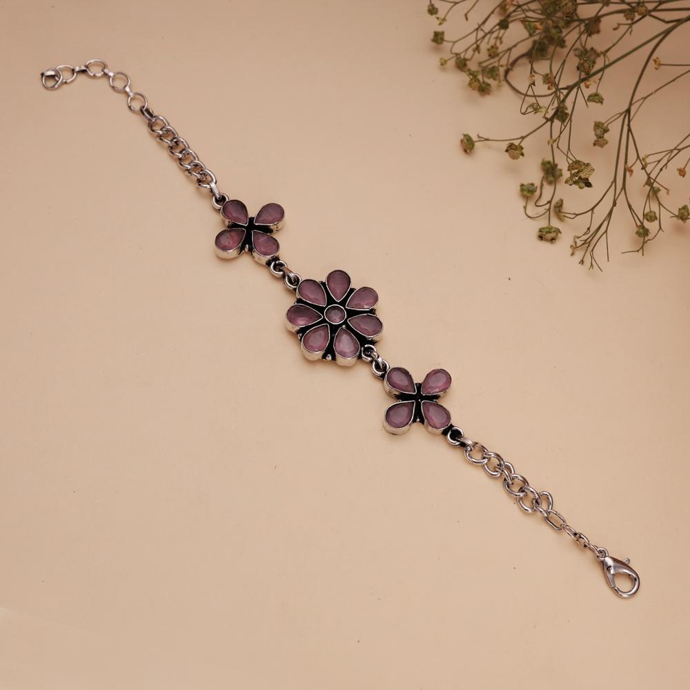 Beautiful Pink Monalisa Stone Bracelet Silver Plated Brass Metal Bracelets For Women and Girls