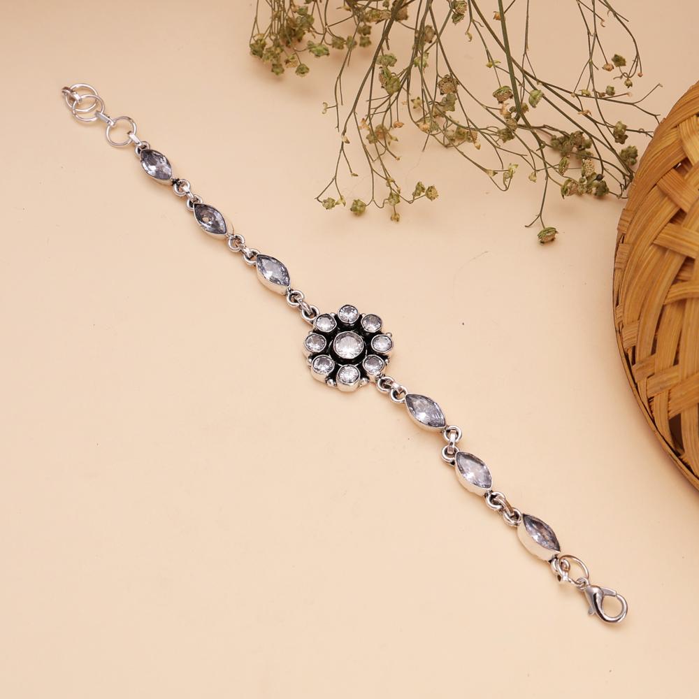 Round & Pear Shape Crystal Silver Plated Bracelet For Women And Girls Gift Bracelet