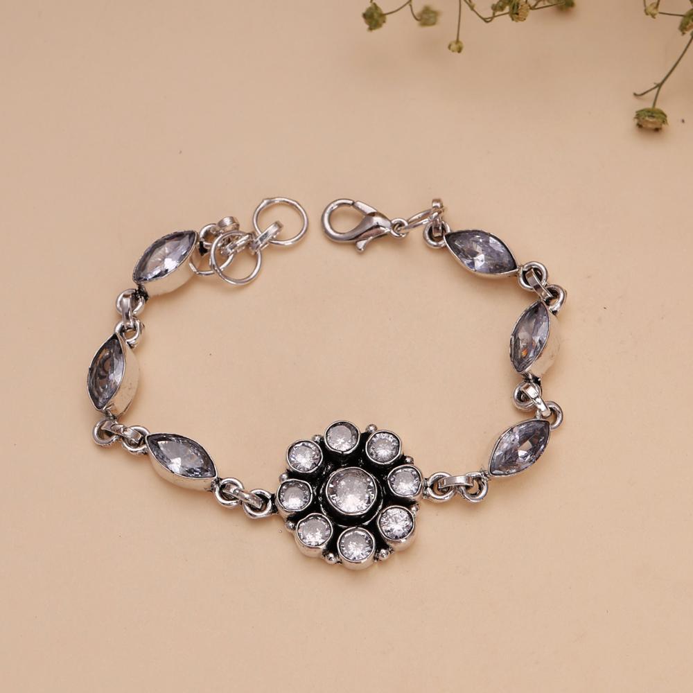 Round & Pear Shape Crystal Silver Plated Bracelet For Women And Girls Gift Bracelet