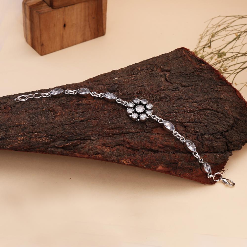 Round & Pear Shape crystal Silver Plated Bracelet For Women and Girls Gift Bracelet