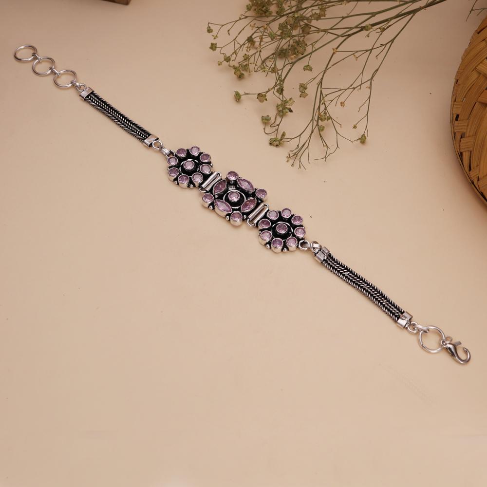 925 Silver Plated Outstanding Lavender Color Stone Handwork Bracelet For Weddings And Party Wear