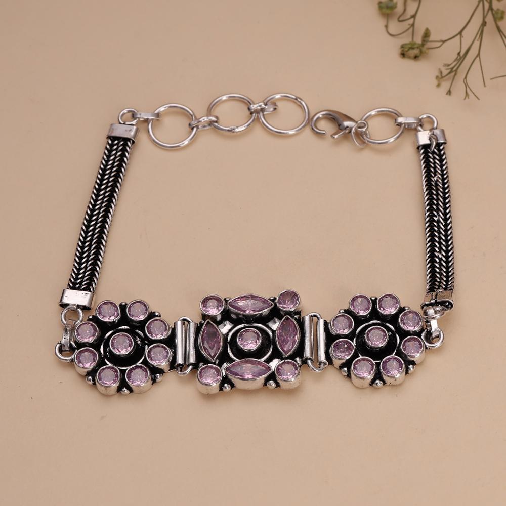 925 Silver Plated Outstanding Lavender Color Stone Handwork Bracelet For Weddings And Party Wear