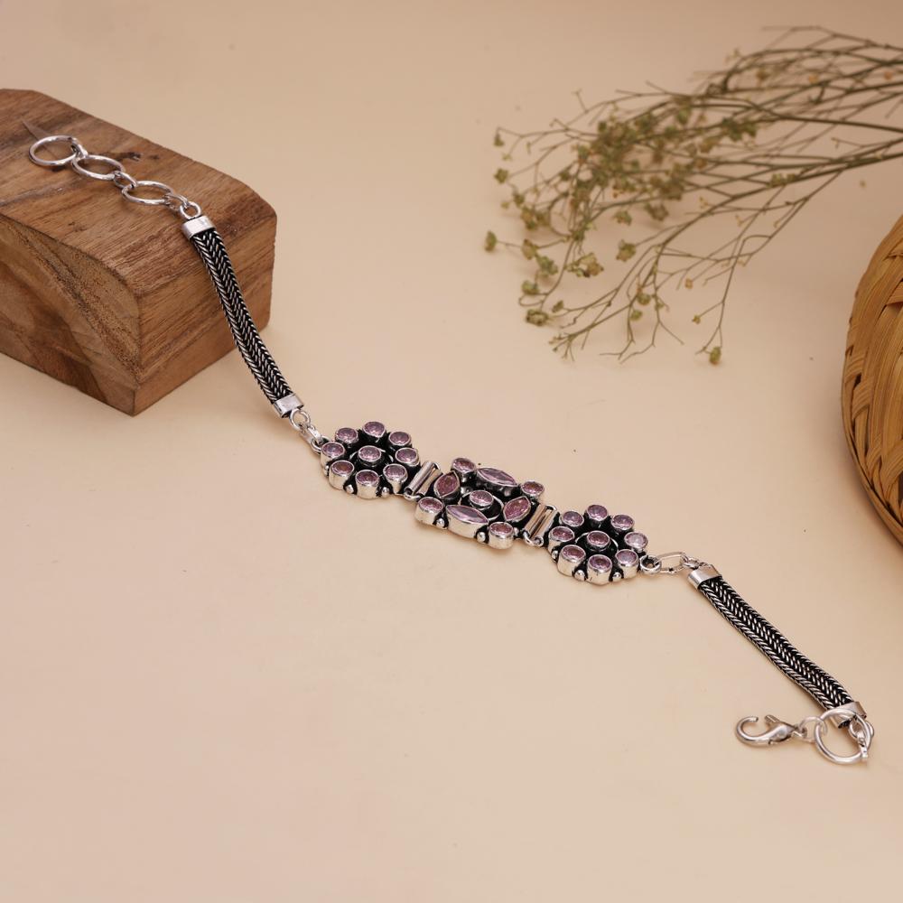925 Silver Plated Outstanding Lavender Color Stone Handwork Bracelet For Weddings And Party Wear