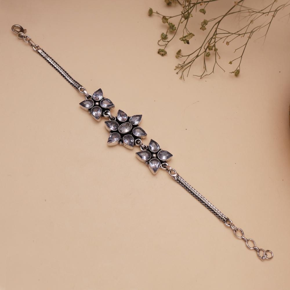 Oxidized White Crystal Stone Bracelet