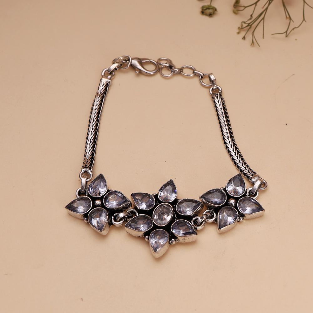 Oxidized White Crystal Stone Bracelet