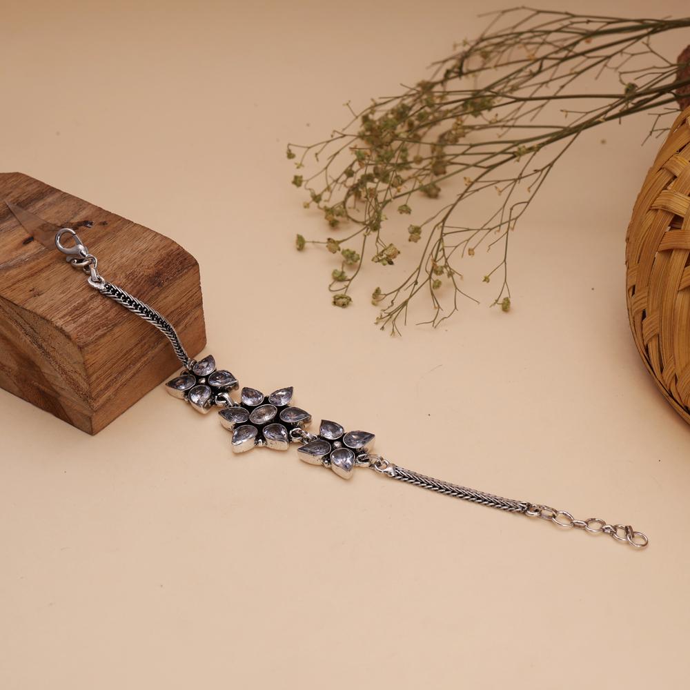 Oxidized White Crystal Stone Bracelet