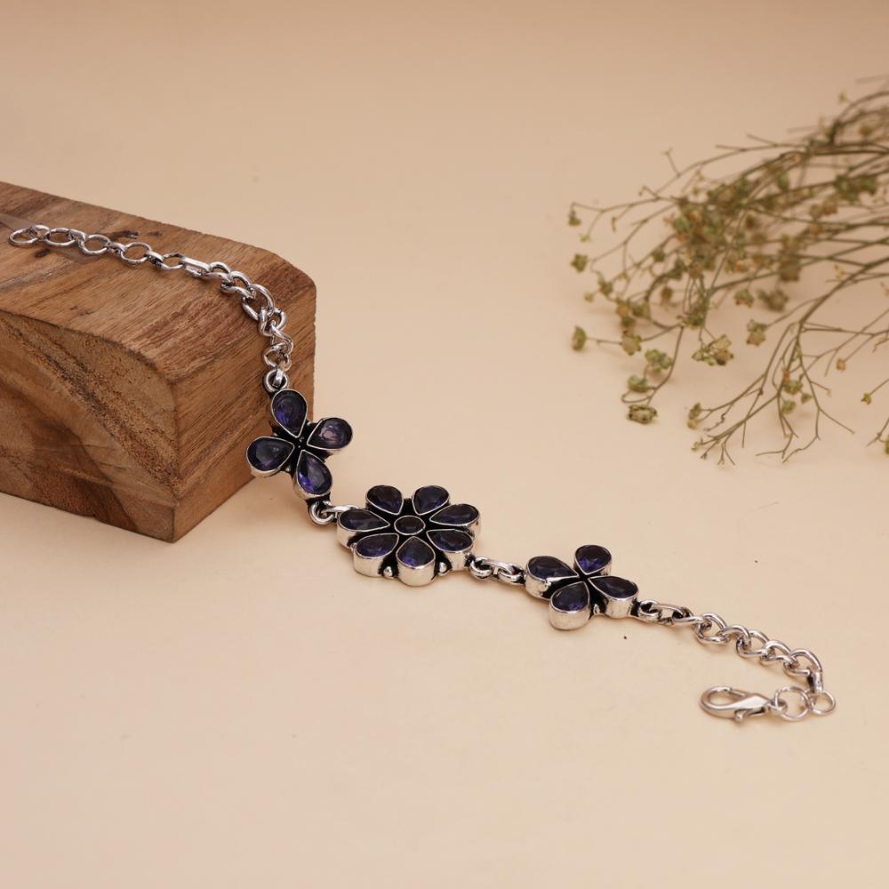 Buy 925 Silver Plated Brass Purple color Stone Handmade Jewelry Bracelet Adjustable-Size
