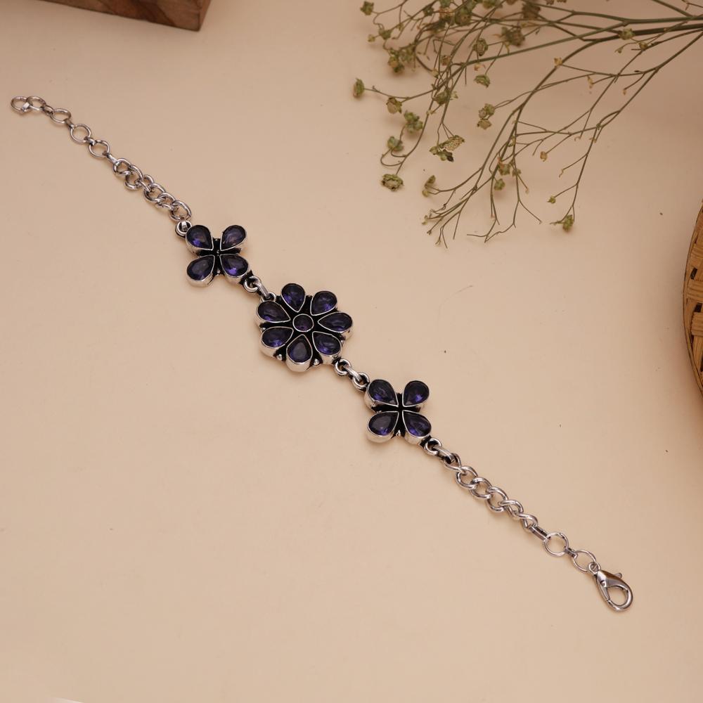 Buy 925 Silver Plated Brass Purple color Stone Handmade Jewelry Bracelet Adjustable-Size