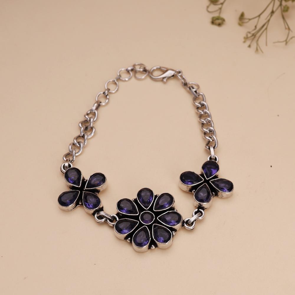 Buy 925 Silver Plated Brass Purple color Stone Handmade Jewelry Bracelet Adjustable-Size