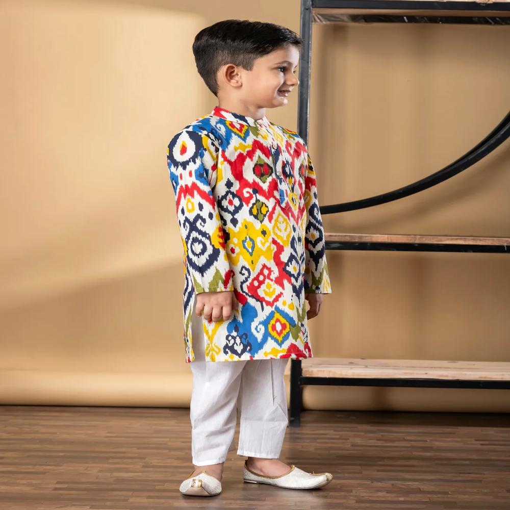 Boys Straight Style Cotton Fabric Red Color Kurta And Pyjama