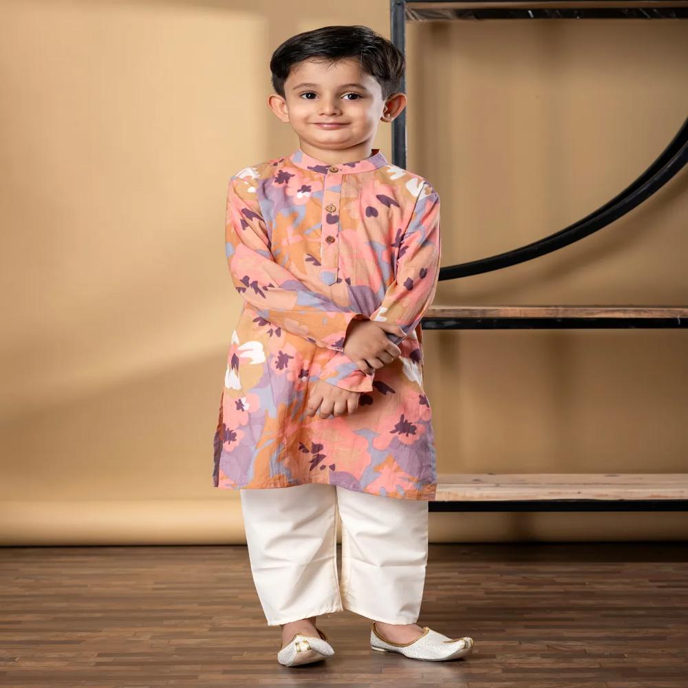 Boys Straight Style Cotton Fabric Brown Color Kurta And Pyjama