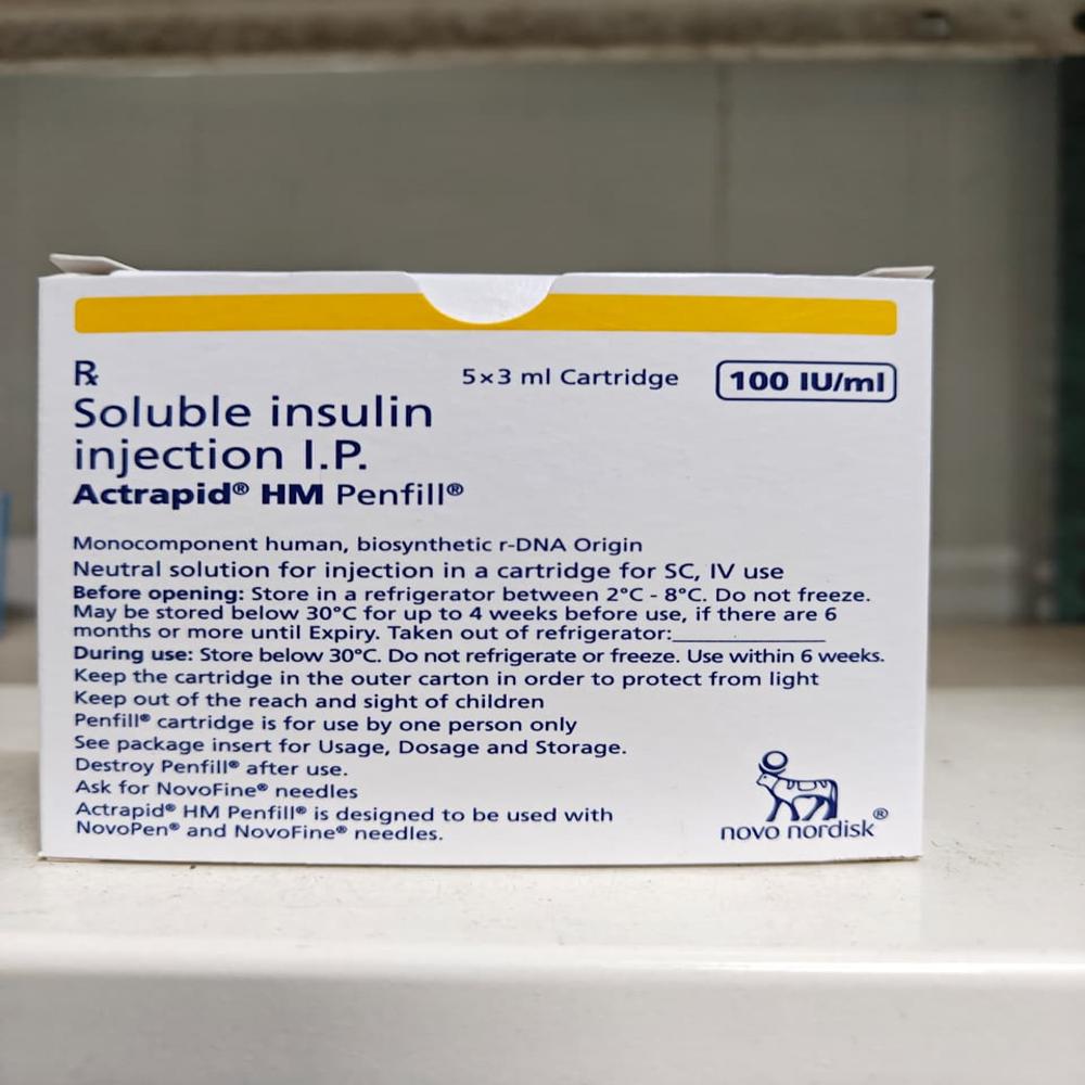 Human insulin (100IU) Actrapid HM Penfill (3ml Each)