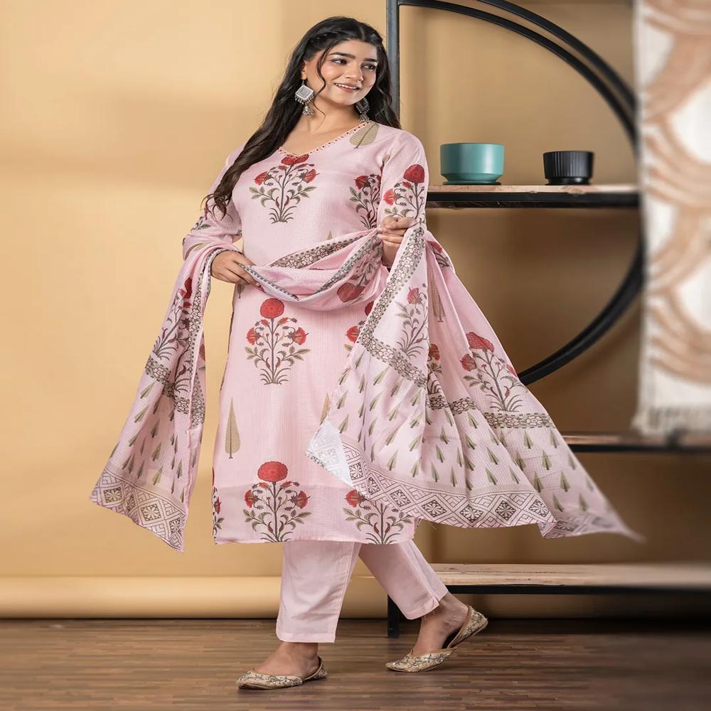 Straight Style Kota Doria Fabric Mustard Color Kurta And Bottom With Dupatta