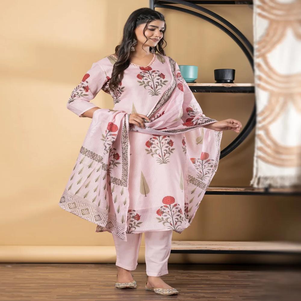 Straight Style Kota Doria Fabric Mustard Color Kurta And Bottom With Dupatta