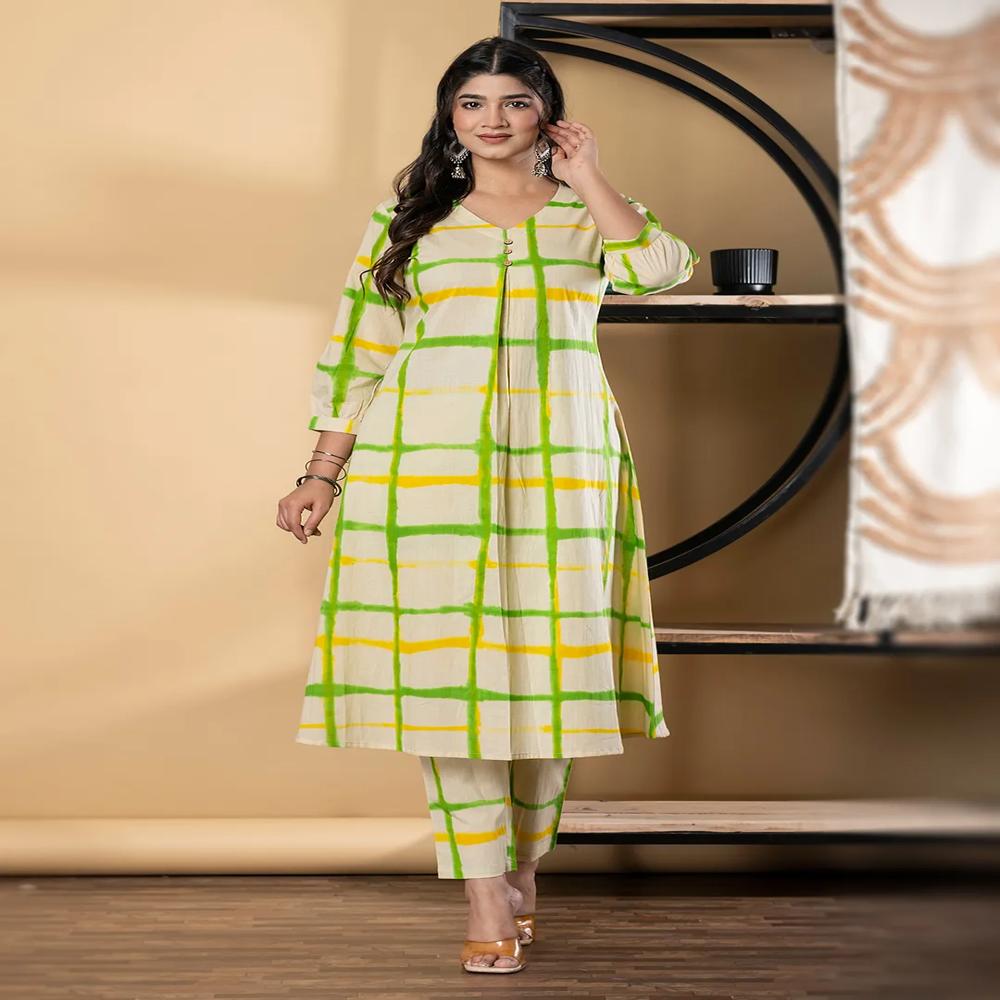 A Line Style Cotton Fabric Red & Cream Color Kurta And Bottom