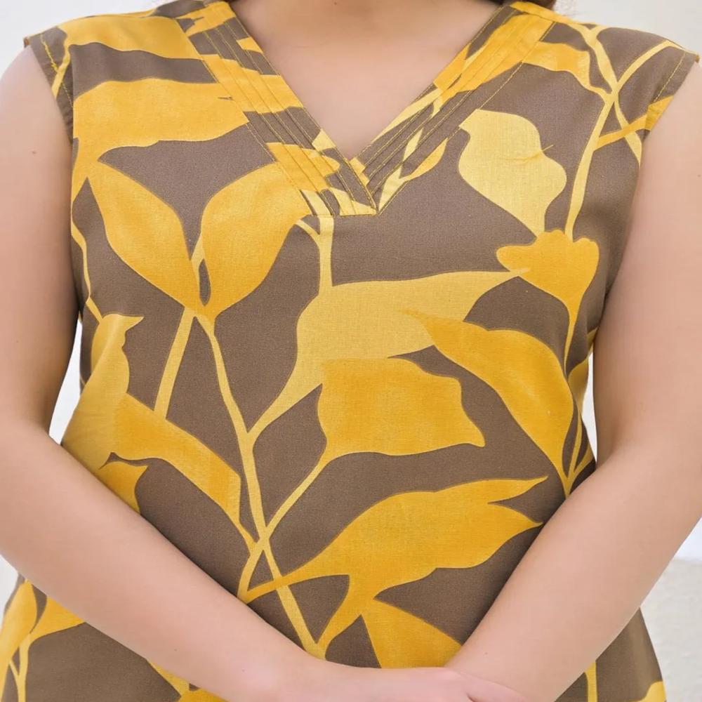 Straight Style Cotton Fabric Yellow Color Kurta And Bottom 