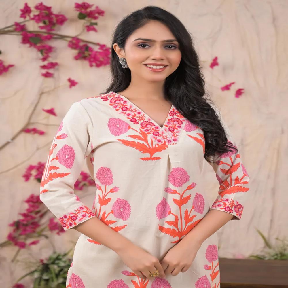 Straight Style Cotton Flex Fabric Pink Color Kurta And Bottom 
