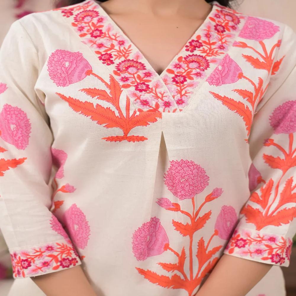 Straight Style Cotton Flex Fabric Pink Color Kurta And Bottom 