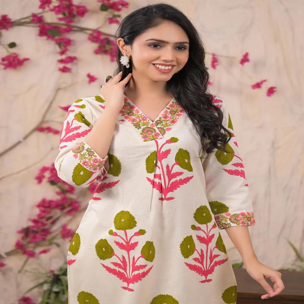 Straight Style Cotton Flex Fabric Green Color Kurta And Bottom 