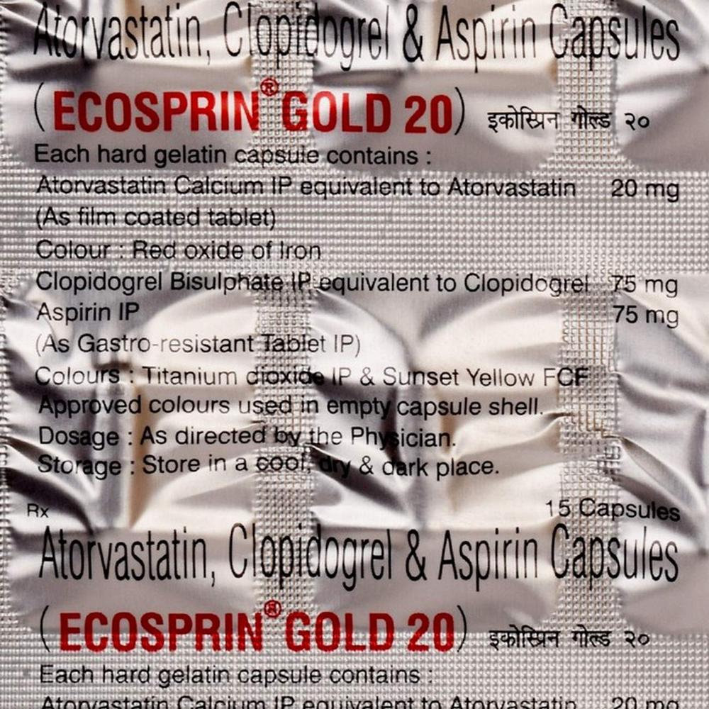 Ecosprin Gold 20 Aspirin + Atorvastatin + Clopidogrel Capsule
