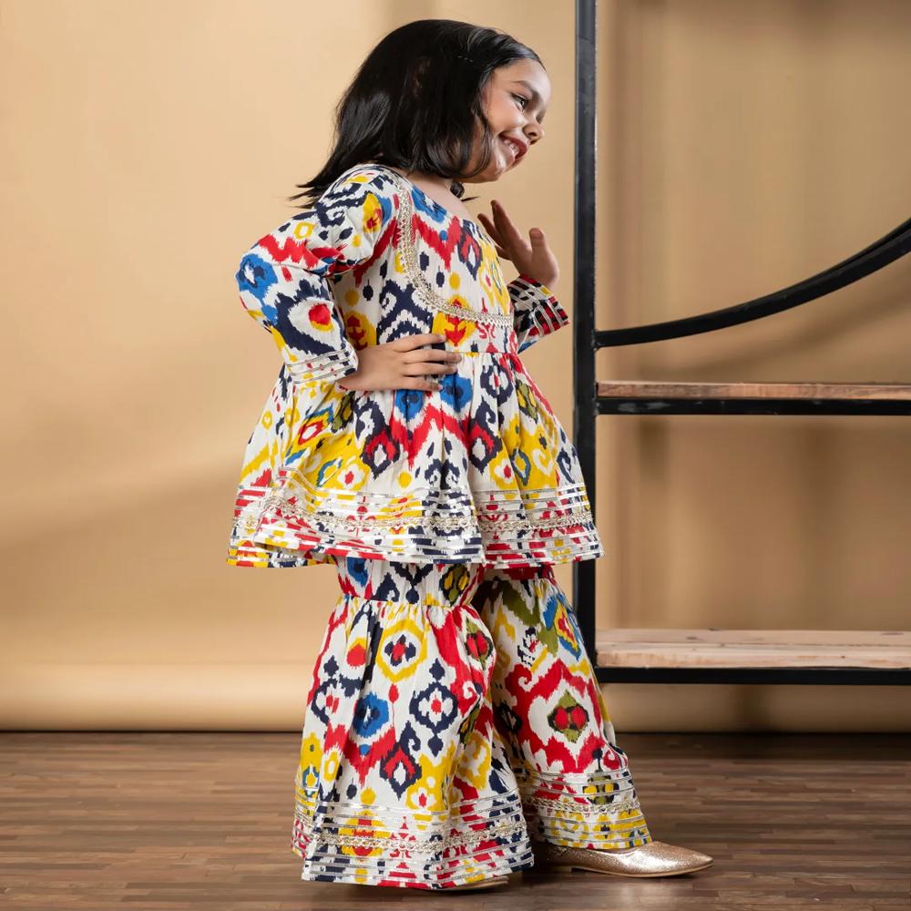 Peplum Style Cotton Fabric Red Color Kurti With Sharara