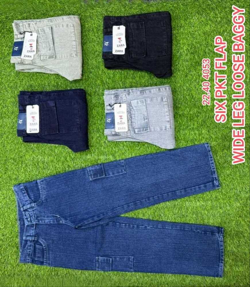 SIX PKT FLAP WIDE LEG LOOSE BAGGY KIDS JEANS