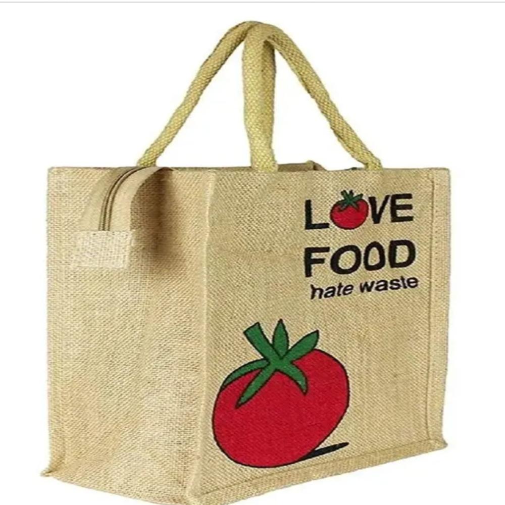 Brown Printed Jute Shopping Bag