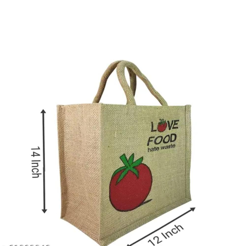 Brown Printed Jute Shopping Bag