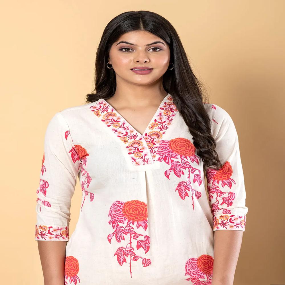 Straight Style Cotton Flex Fabric Pink Color Kurta With Bottom