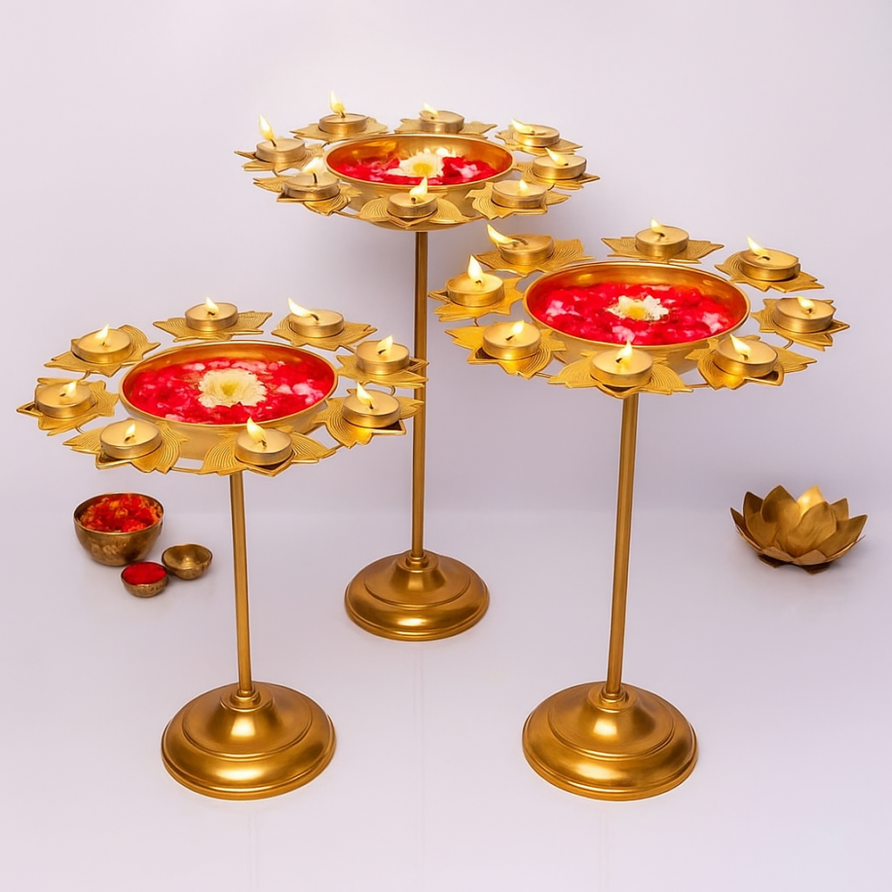 Standing Floral Kamal Diya Urli Set