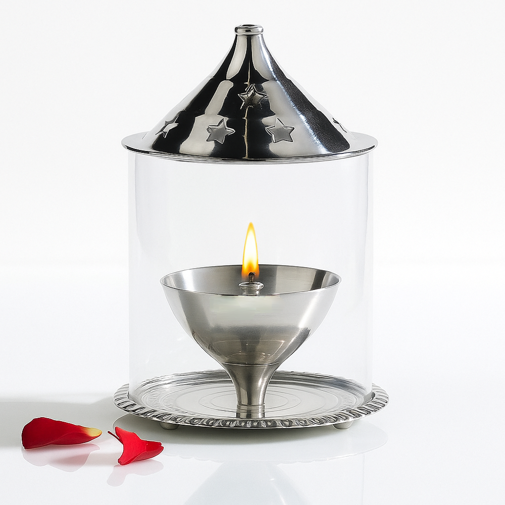 Silver Borosil akhand diya