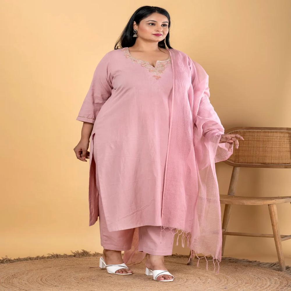 Straight Style Cotton Flex Fabric Mauve Color Kurta And Bottom With Dupatta