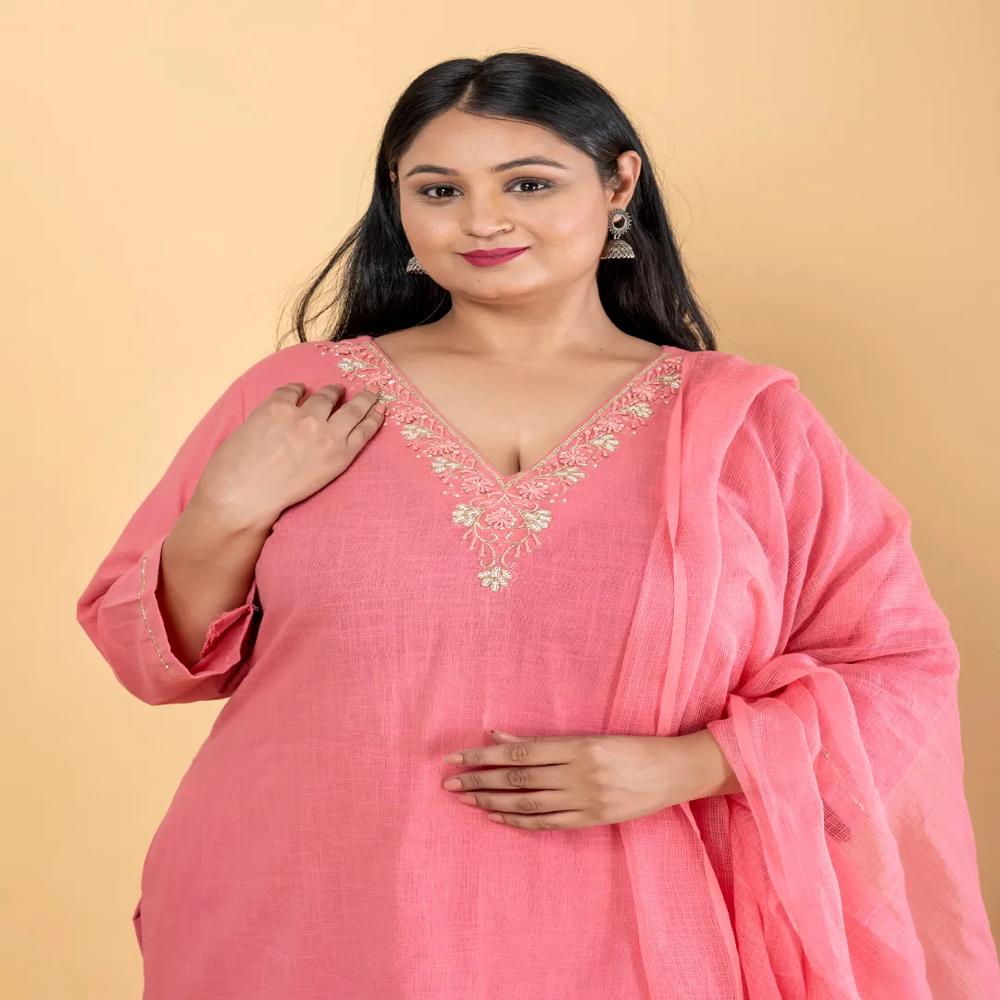 Straight Style Cotton Flex Fabric Peach Color Kurta And Bottom With Dupatta