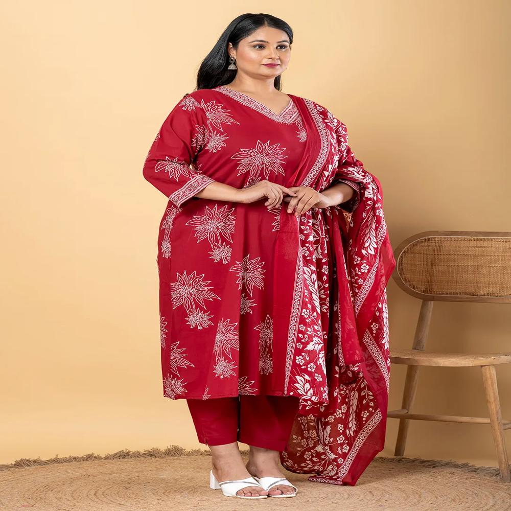 Anarkali Style Cotton Fabric Maroon Color Kurta And Bottom With Dupatta
