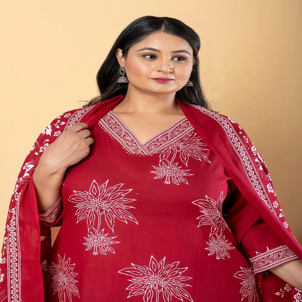 Anarkali Style Cotton Fabric Maroon Color Kurta And Bottom With Dupatta