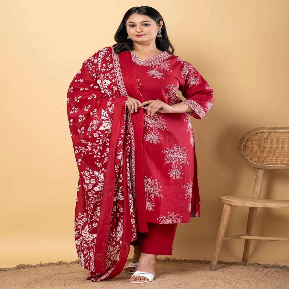 Anarkali Style Cotton Fabric Maroon Color Kurta And Bottom With Dupatta