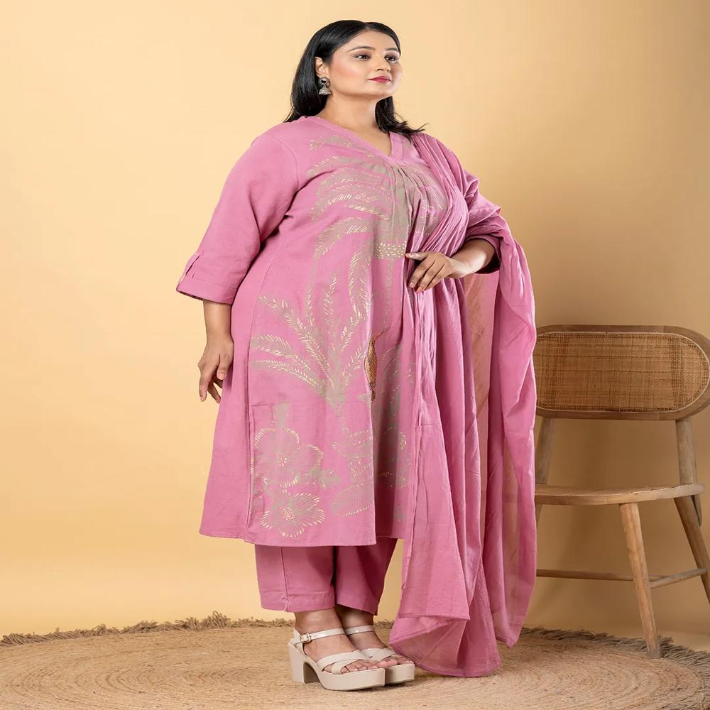 Anarkali Style Cotton Flex Fabric Mauve Color Kurta And Bottom With Dupatta